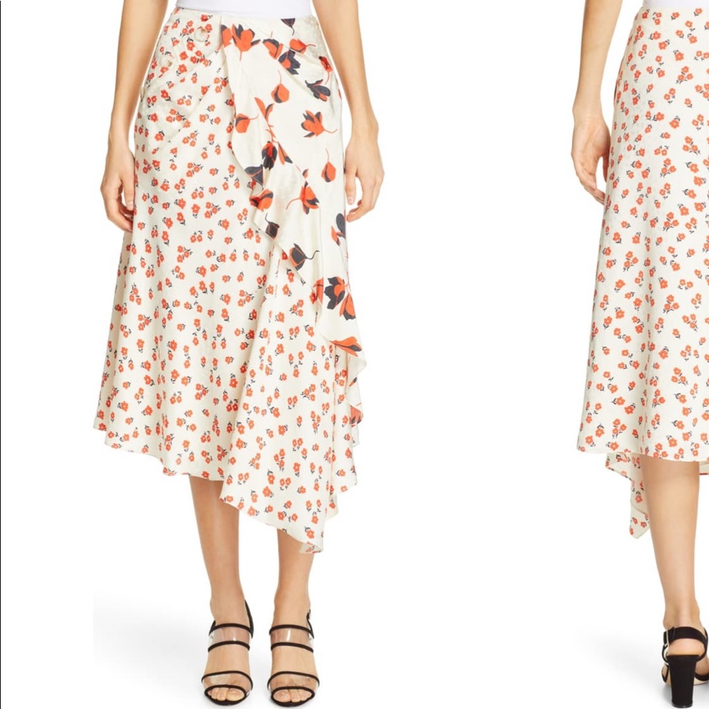 Self Portrait orange and cream floral skirt.